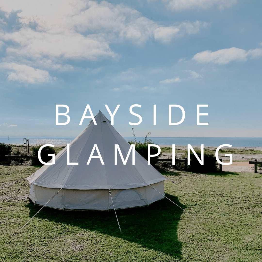 Button to view more information on bayside glamping getaways